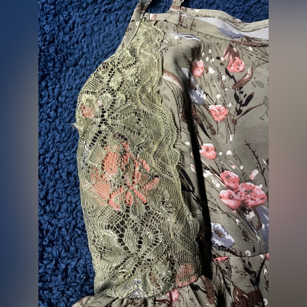 Olive Green Floral Dress - Picture 4 of 5